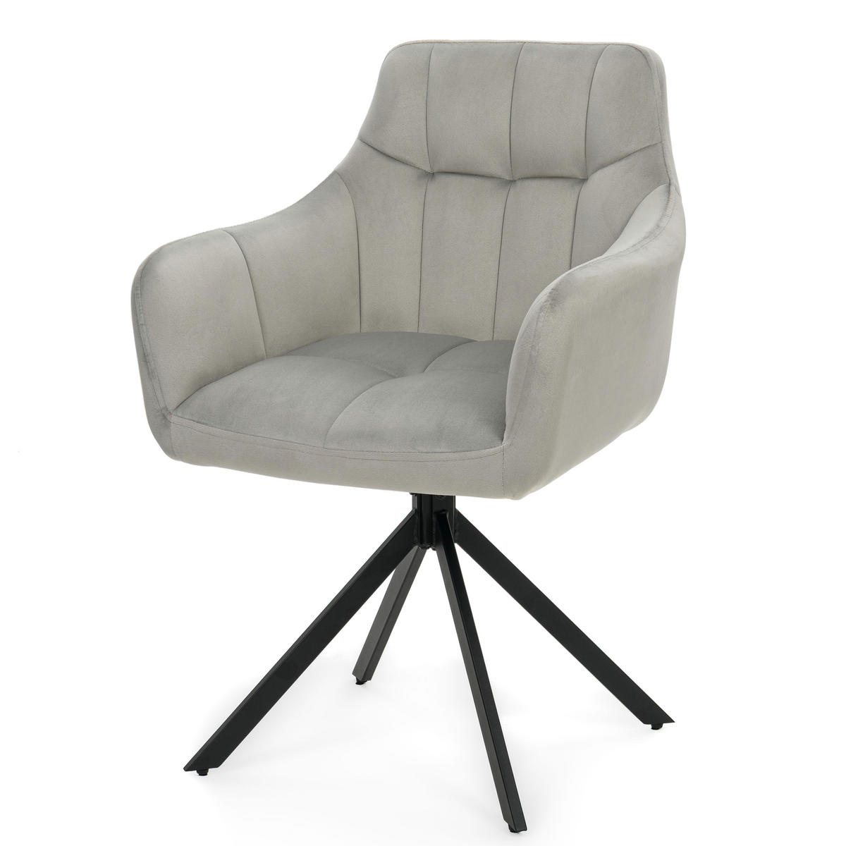 STUHL FANO X drehbar gepolsterter mit Steppung - hellgrau - Velour - Hellgrau/Schwarz, Textil/Metall (58/83/59cm) - NEW HOME