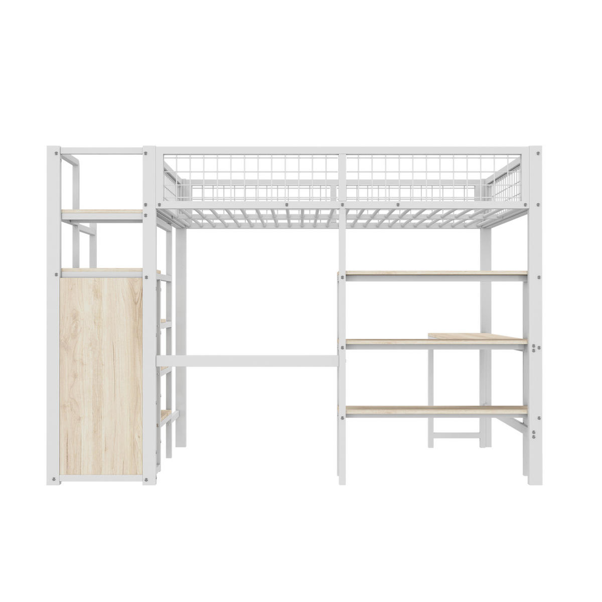 HOCHBETT 140/200 cm aus Metall und MDF mit Schreibtisch und Kleiderschrank Weiß - Weiß, Metall (140/200cm) - Modenvie