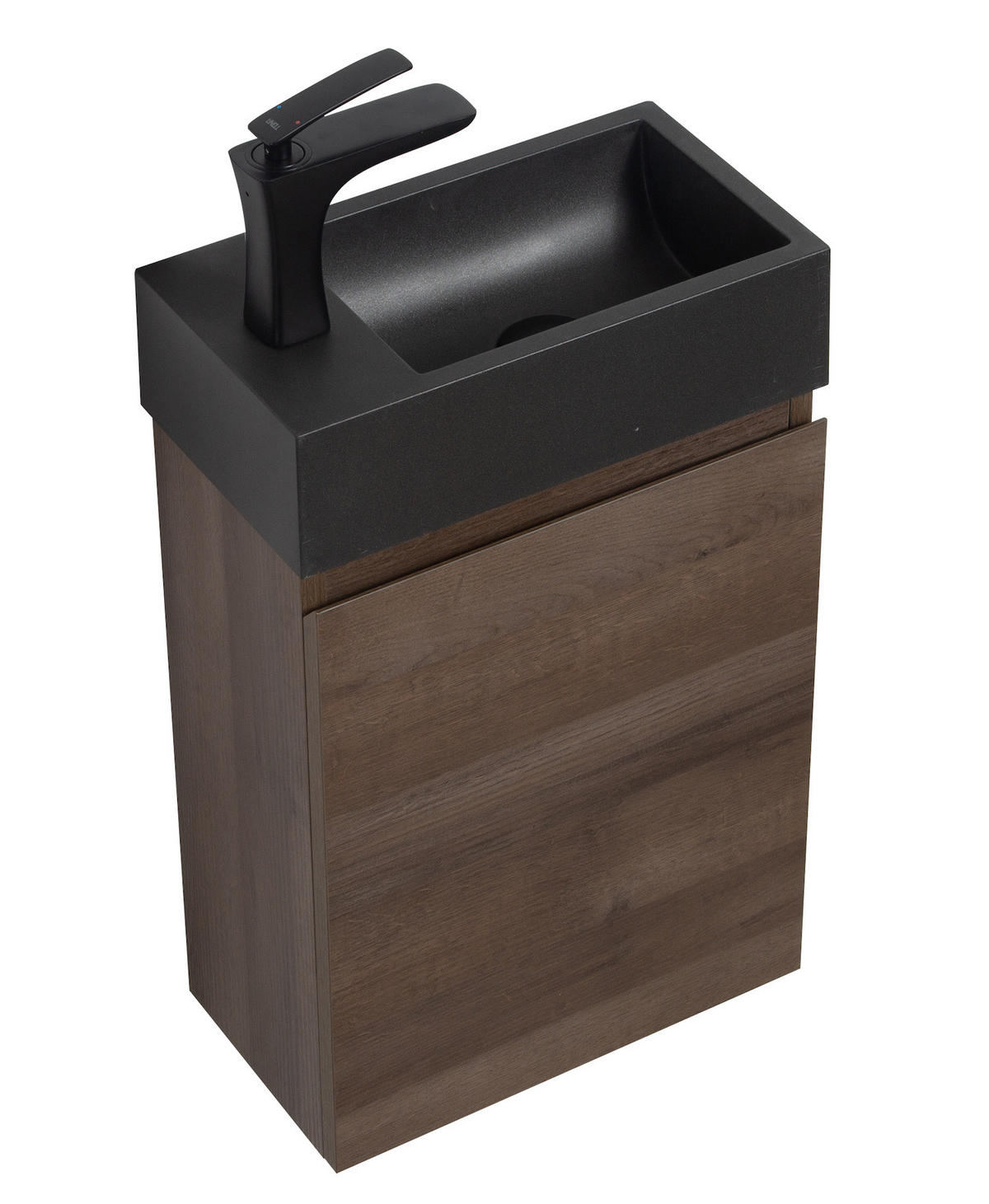 GÄSTE-WC-MÖBELSET Angela 2 Teile Braun Eiche - Schwarze Waschbecken - 40 x 22 x 64 cm - Eichefarben/Schwarz, Holz (40/52/22cm) - Badplaats
