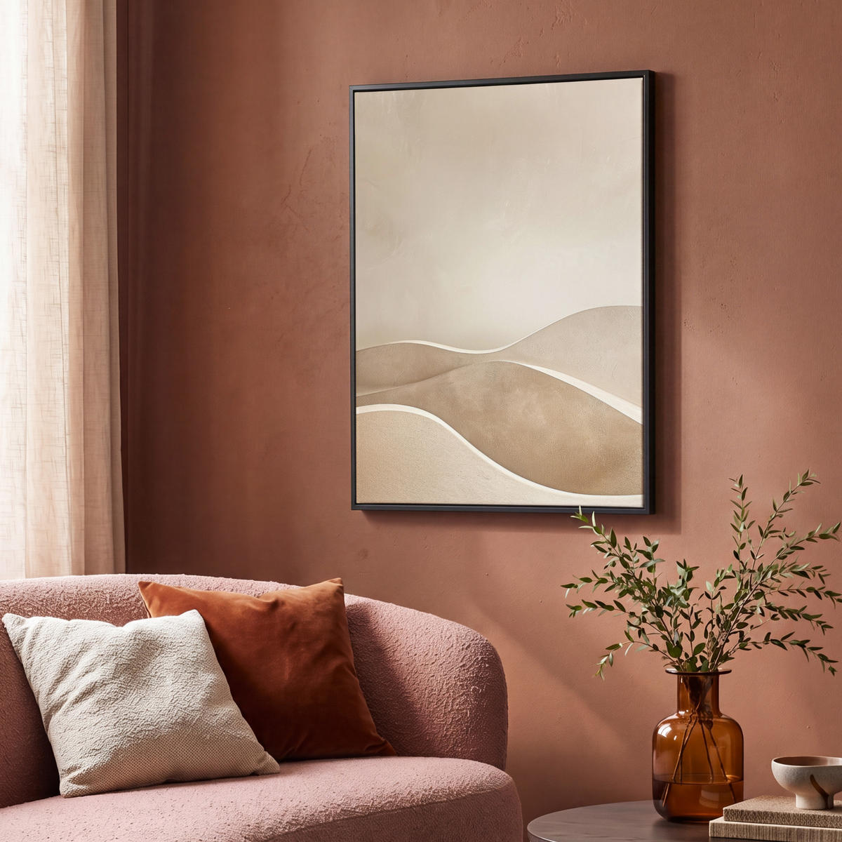 LEINWAND Bilder mit Rahmen - Beige - Natur - Abstrakt - Modern - 70x100 - Beige, Textil (70/100cm) - MuchoWow