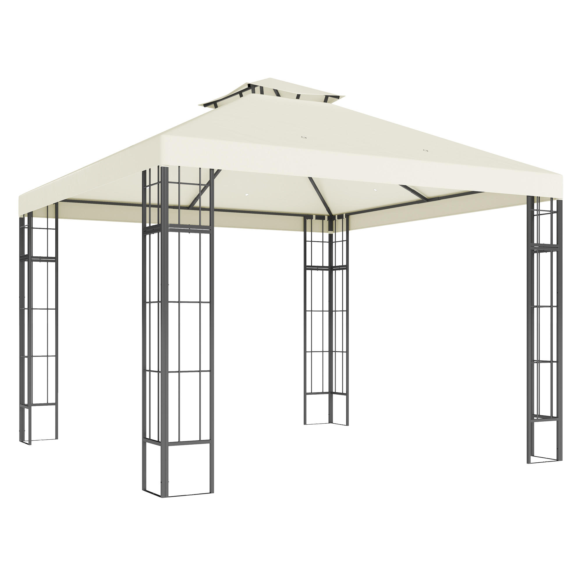 GARTEN-PAVILLON mit Doppeldach, ca. 3x3 m, Sonnenschutz - Weiß, Metall (298/279/162cm) - Outsunny