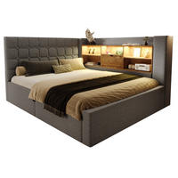 ČALOUNĚNÁ postel 140x200 cm šedá z lnu s LED osvětlením, úložným prostorem a USB nabíjením - šedá, textil (140/200cm) - OKWISH