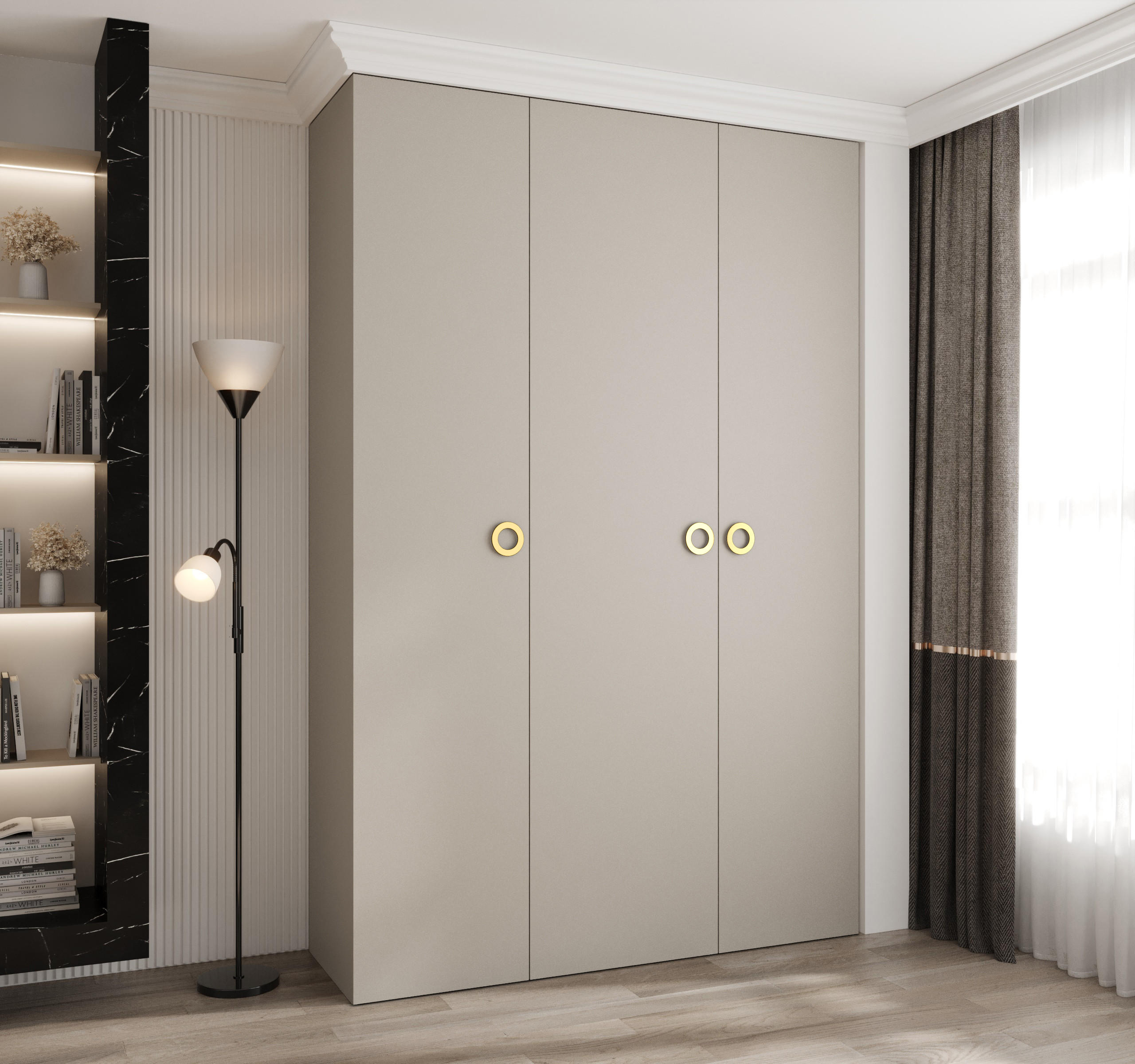 DREHTÜRENSCHRANK 245,5/160/50 3-türig - Kaschmir/Goldfarben, Holz/Metall (160/245.5/50cm) - Abiks Möbel