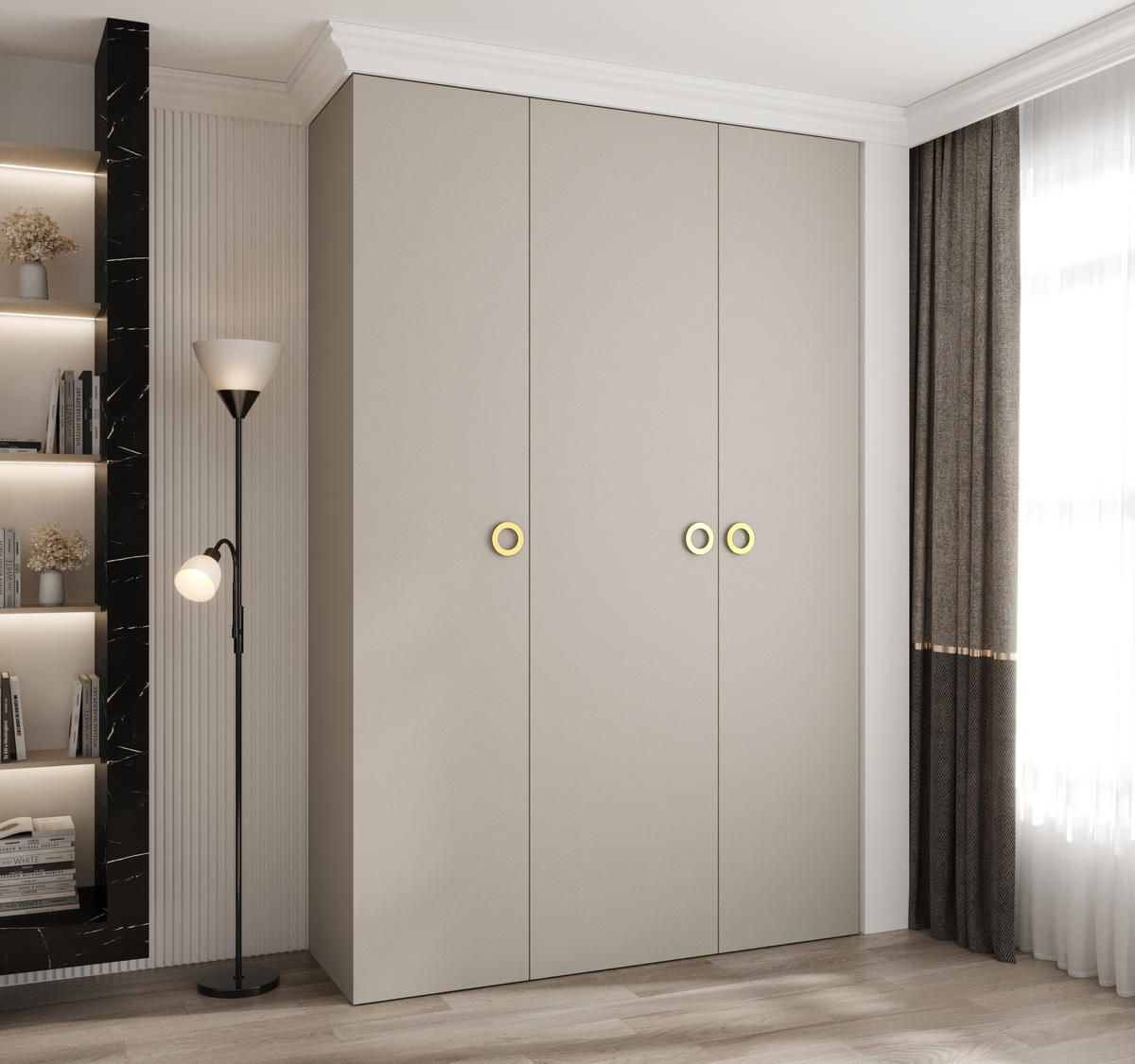 DREHTÜRENSCHRANK 245,5/160/50 3-türig - Kaschmir/Goldfarben, Holz/Metall (160/245.5/50cm) - Abiks Möbel