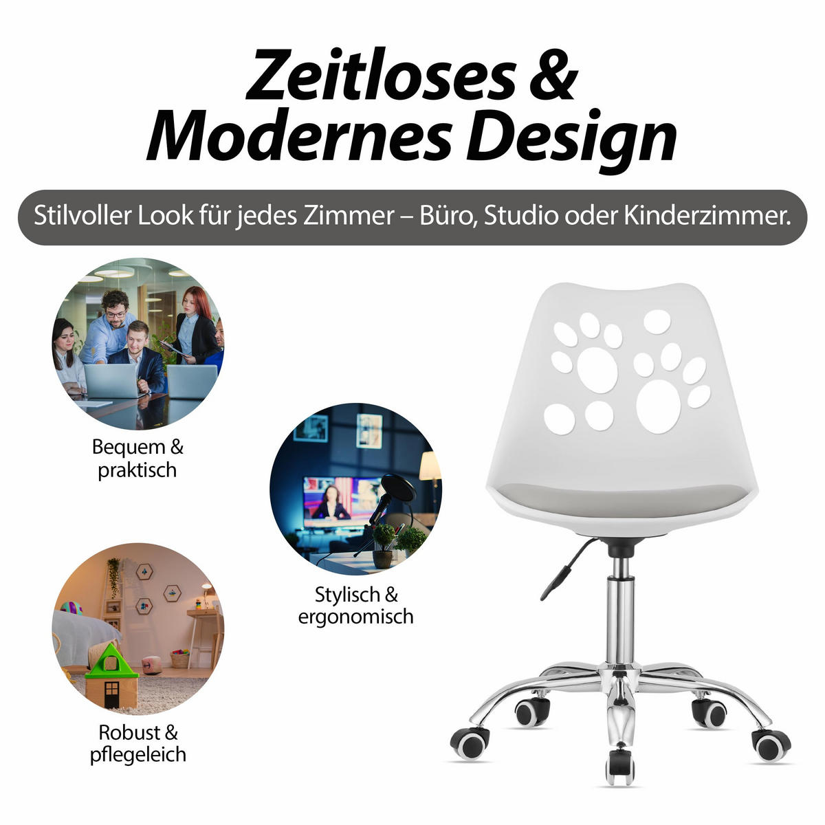 BÜRODREHSTUHL Weiß/Grau, Höhenverstellbar, Rollen, Ohne Armlehnen, Ergonomisch Für Büro Und Schlafzimmer - Weiß, Textil (51/94/58cm) - Best For Home