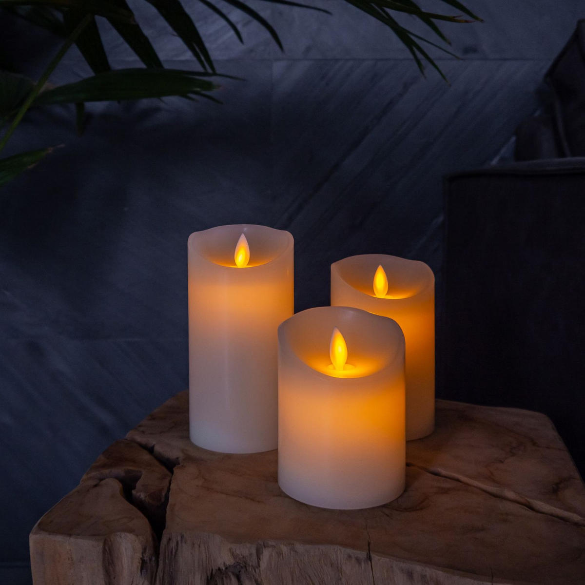 LED KERZEN (3er-Set) - Weiß, Naturmaterialien (8/8/15cm) - Intirilife