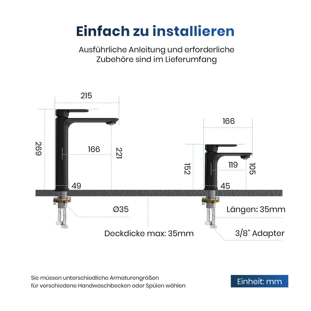 WASCHTISCHARMATUR aus 4MS-Messing Schwarz 15,2 cm - Schwarz, Metall (15.2/4.5/16.6cm) - EMKE