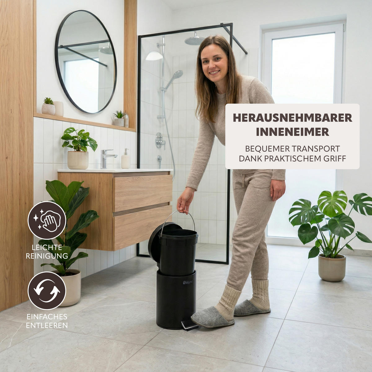 KOSMETIKEIMER AGLIANO, 3 Liter Fassungsvermögen, Metall, schwarz - Schwarz, Metall (17/25.5/20cm) - eluno