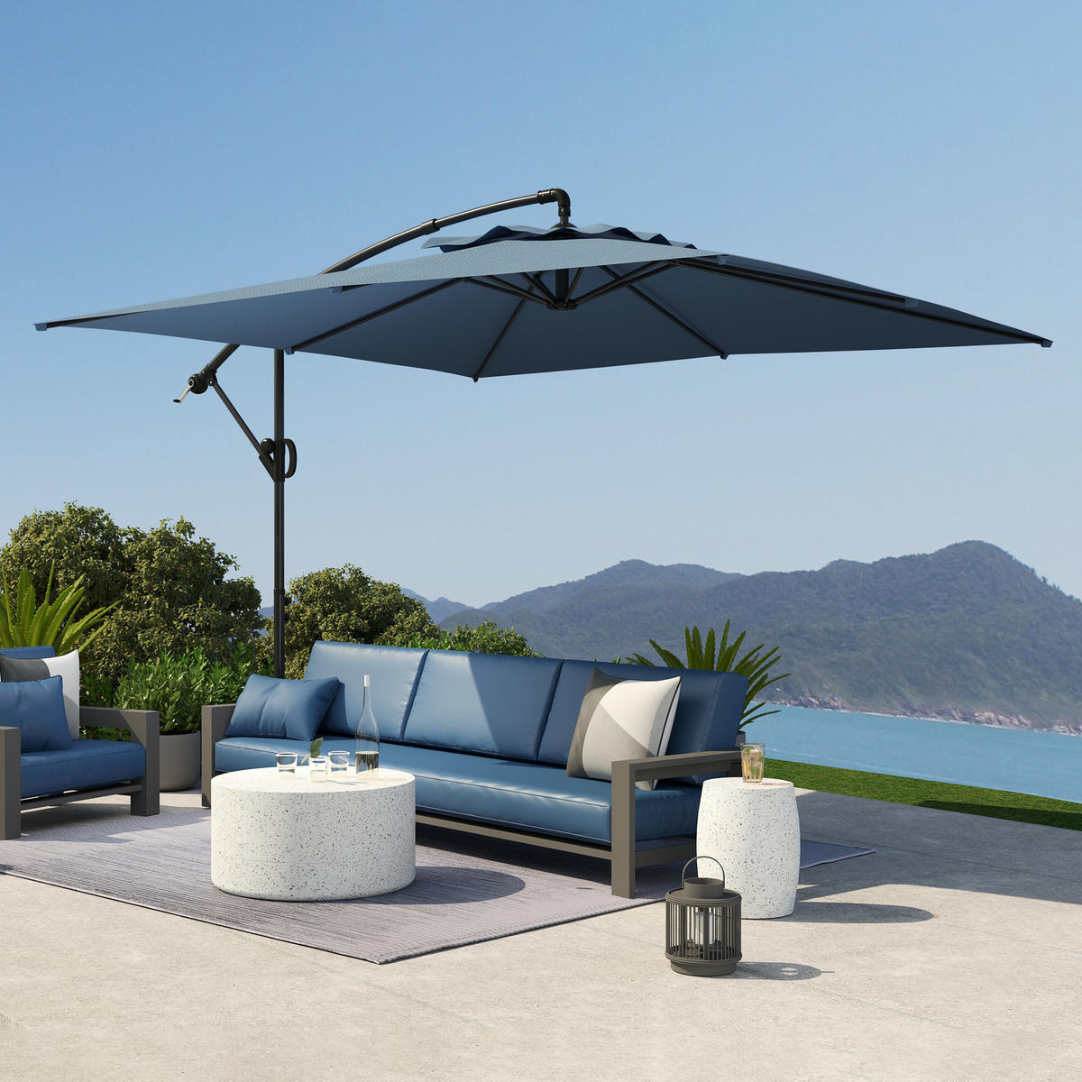 SONNENSCHIRM 300/300 cm DE-11514 mit Kurbel & 360°-Rotation Blau - Blau, Textil (325/300cm) - ComfortXL