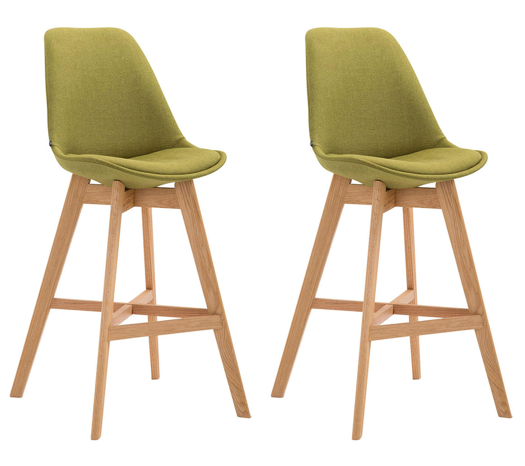 BARHOCKER Canada, 2er Set, Gestell natura, Stoff Grün - Naturfarben/Grün, Holz/Textil (48/100/56cm) - TPFLiving
