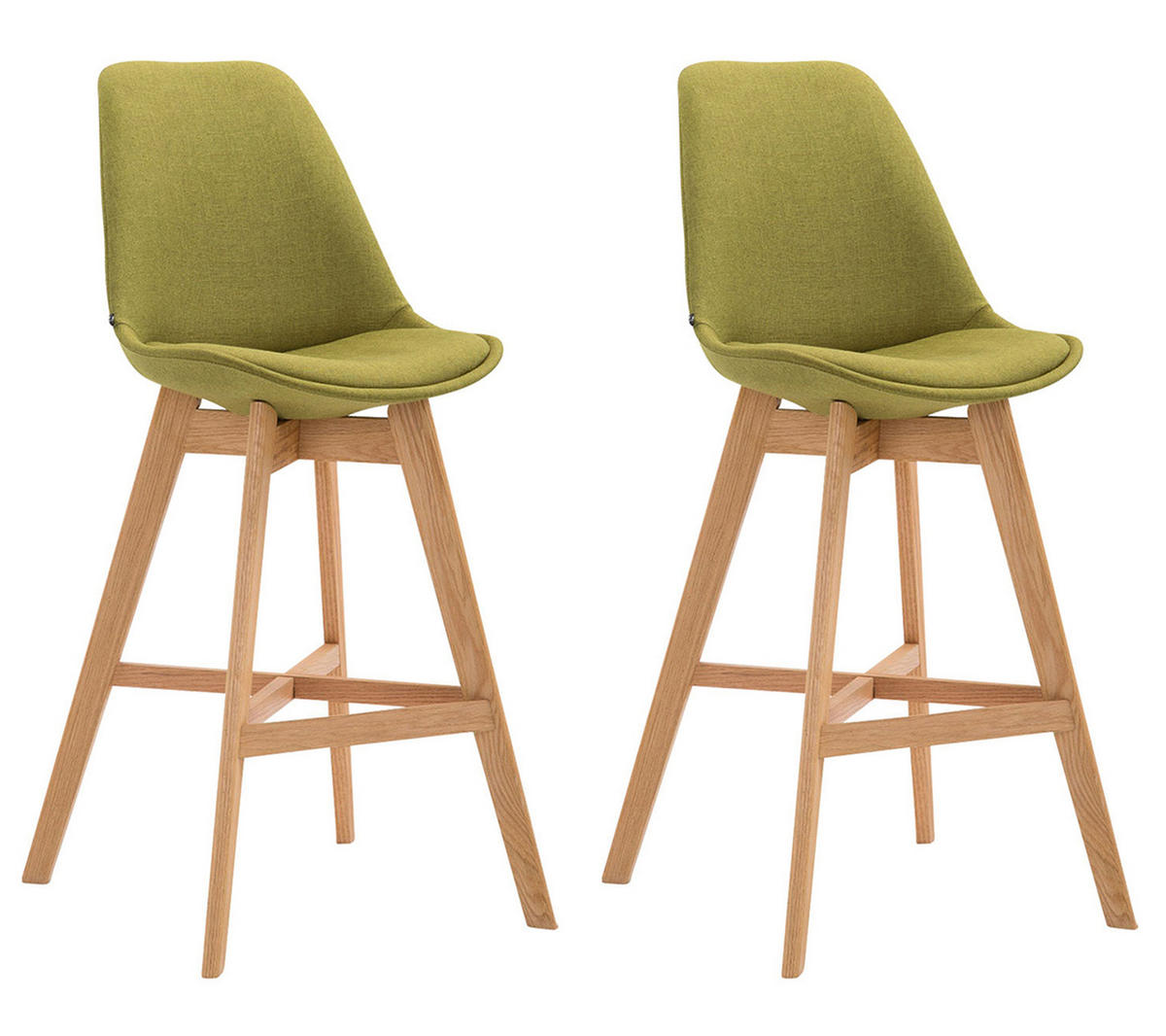 BARHOCKER Canada, 2er Set, Gestell natura, Stoff Grün - Naturfarben/Grün, Holz/Textil (48/100/56cm) - TPFLiving