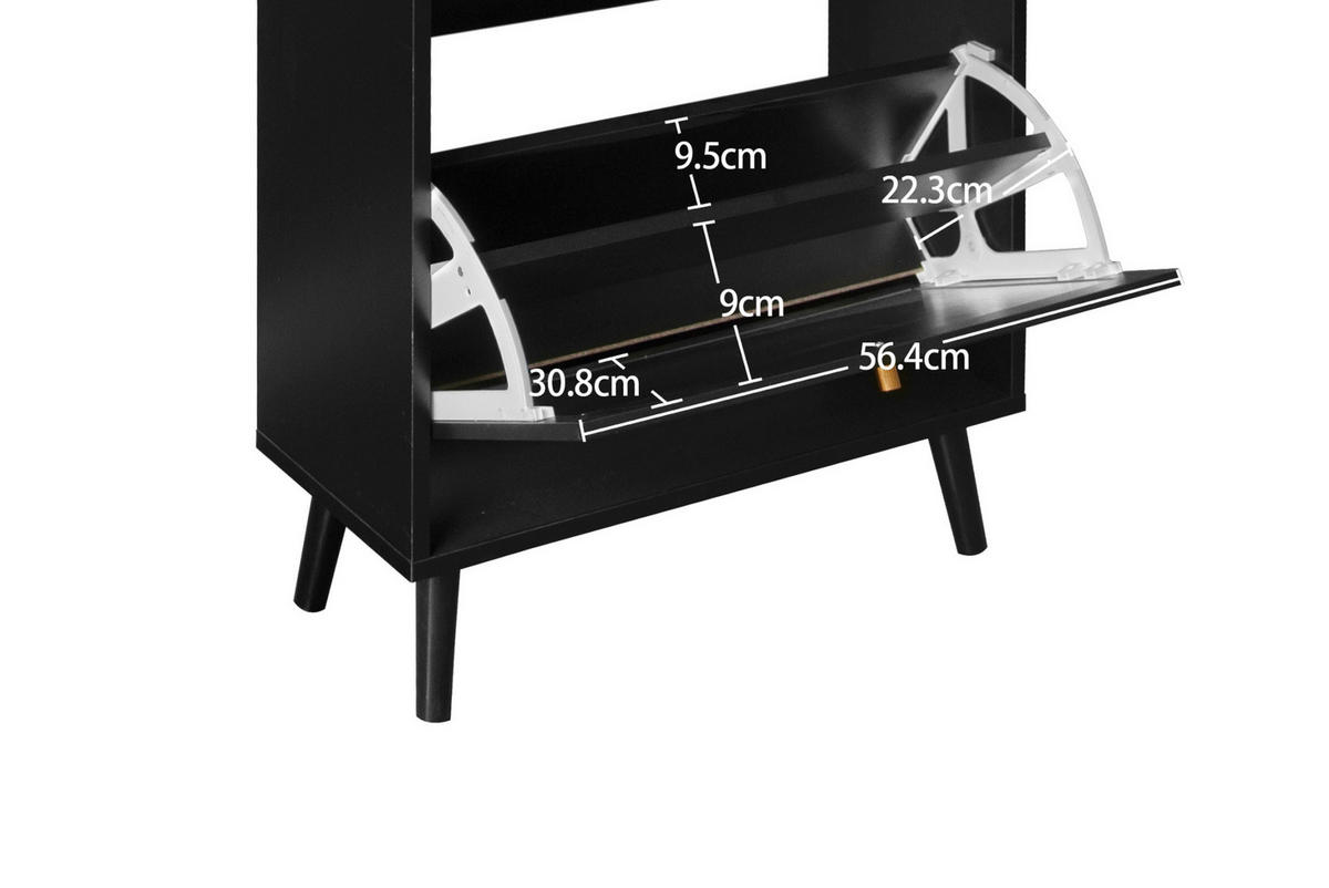 SCHUHSCHRANK 60 cm mit flexiblem Doppelregal, Rattan-Optik und Wandverankerung, Schwarz - Schwarz, Holzwerkstoff (60/110/24cm) - Redom