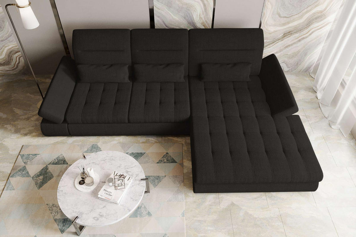 ECKSOFA Toscana Plus Velours inkl. Schlaffunktion - Schwarz, Textil (300/179cm) - 99rooms