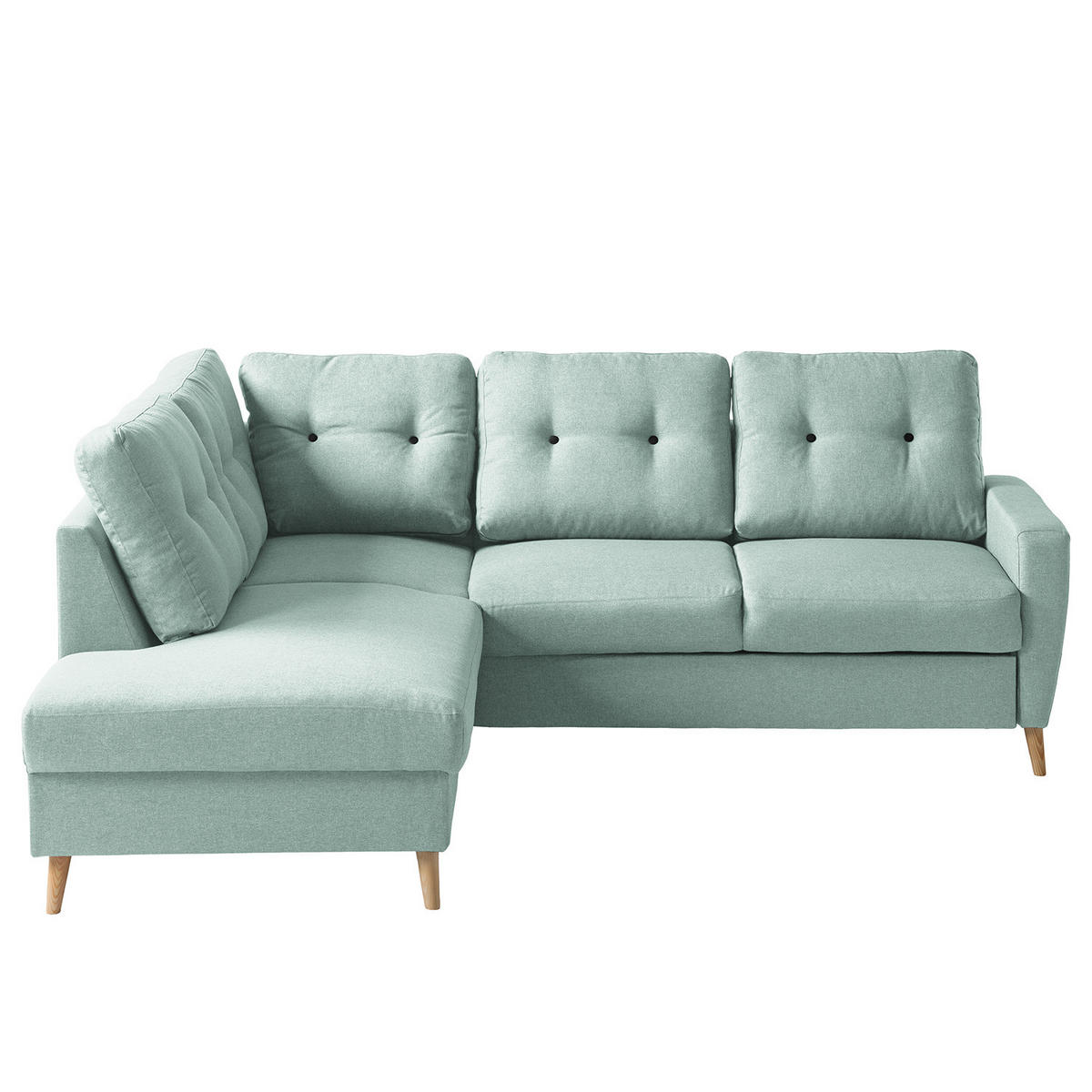 ECKSOFA mit Ottomane - Webstoff - Hellbraun/Mintgrün, Holz/Textil (230/200cm) - home24