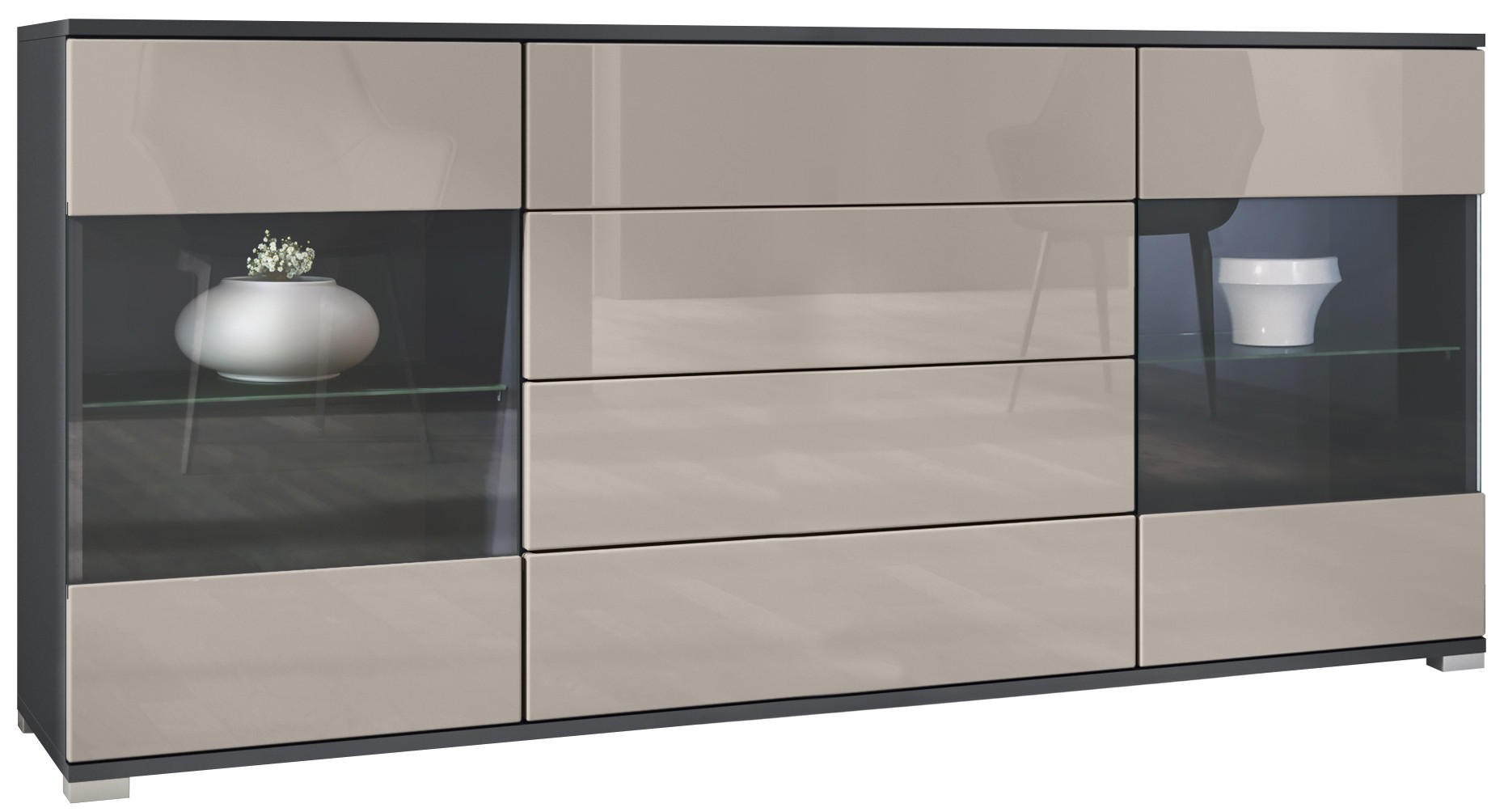 SIDEBOARD Bari Sandgrau Hochglanz - Sandfarben, Holzwerkstoff (166.5/75.5/35cm) - Vladon