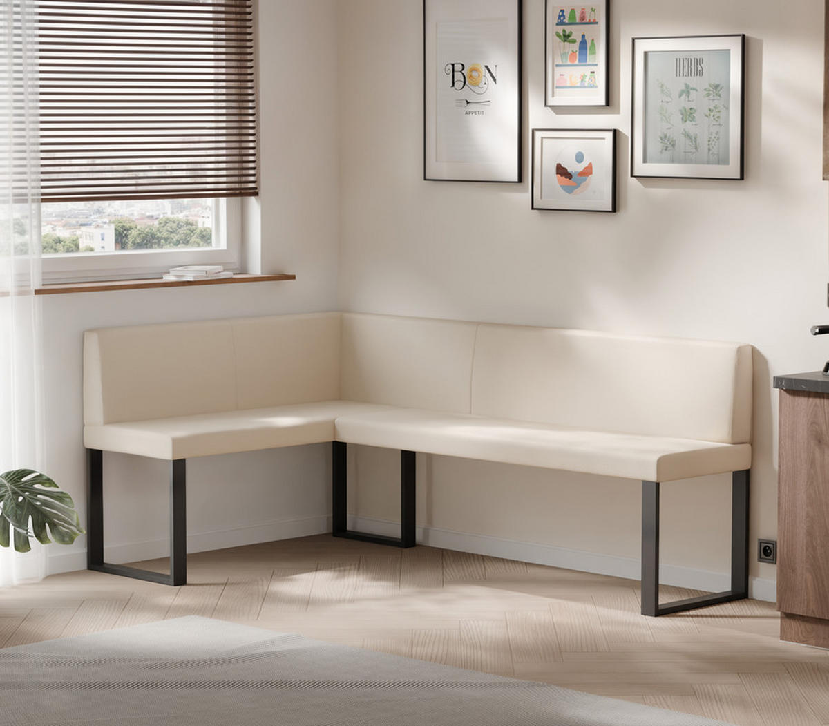 ECKBANK links SANA U Kunstleder glatt, 128/168 cm Beige - Beige, Kunststoff/Textil (128/168cm) - Idohome