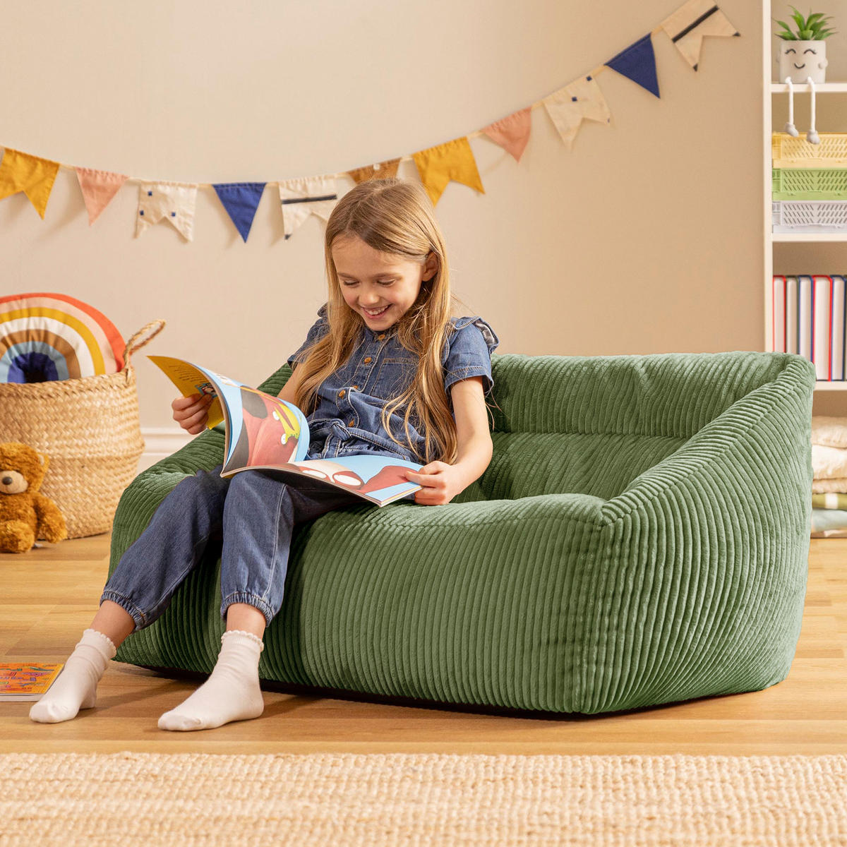 KINDERSITZSACK Sofa Cecilia - Salbeigrün, Textil (95/44/55cm) - icon