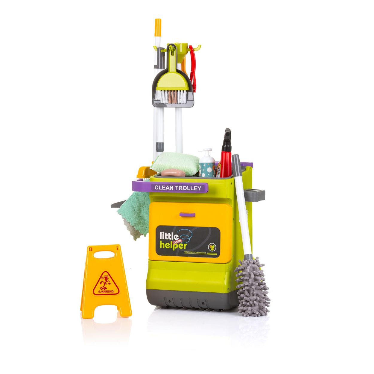 HAUSHALTSSPIELZEUG Putzwagen 16-teilig bunt 16-teilig, Staubwedel, Besen, Eimer, Warnschild, Putztrolley - Multicolor, Kunststoff (31/71/33cm) - Chipolino