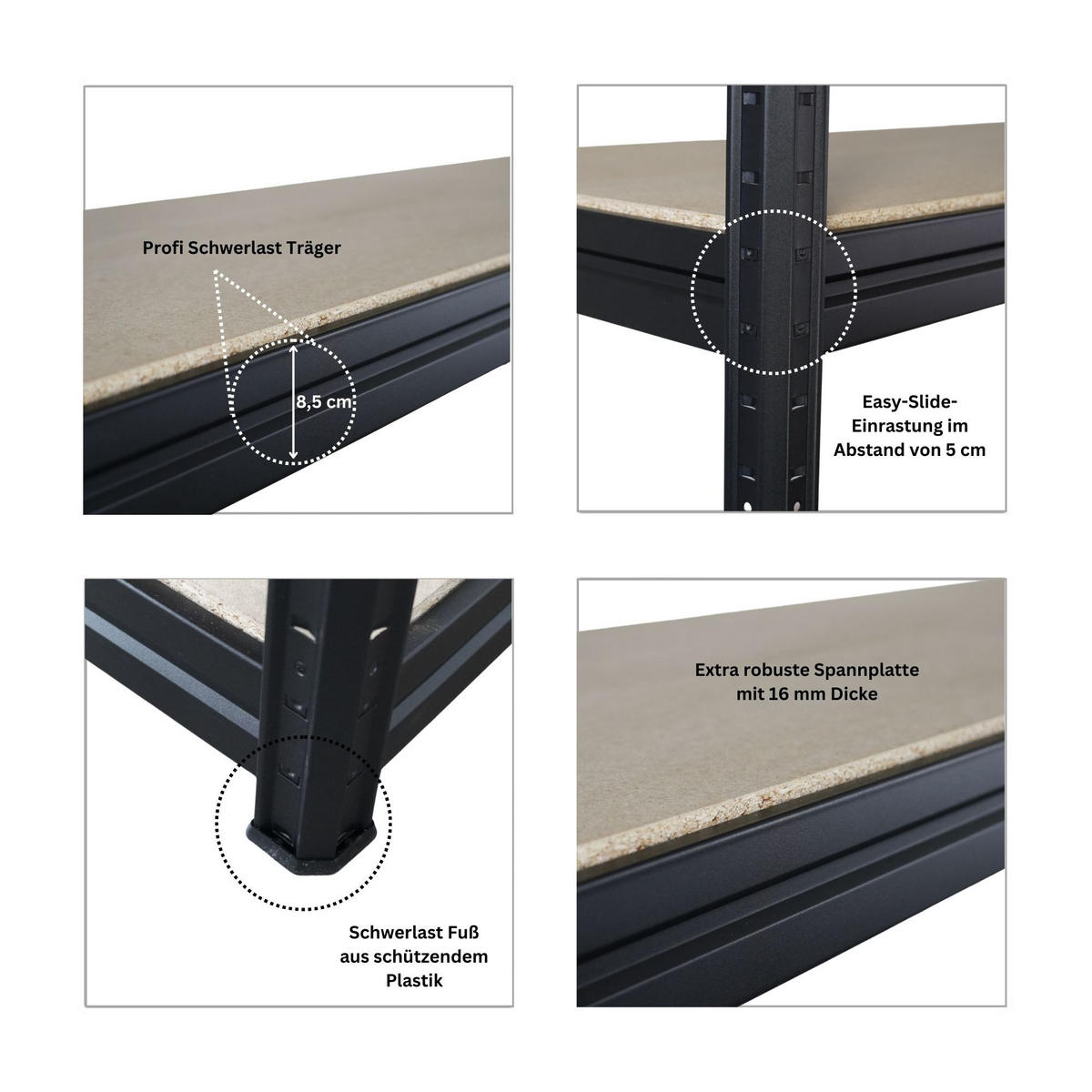 SCHWERLASTREGAL Dino 180x200x60cm Spanplatten-Ebenen Schwarz - Schwarz, Metall (200/180/60cm) - PROREGAL