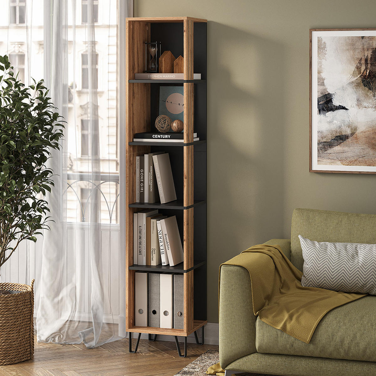 BÜCHERREGAL Amber Eiche Wotan 36 x 186.6 cm - Eiche Wotan, Holzwerkstoff (36/186.6/36cm) - Vicco