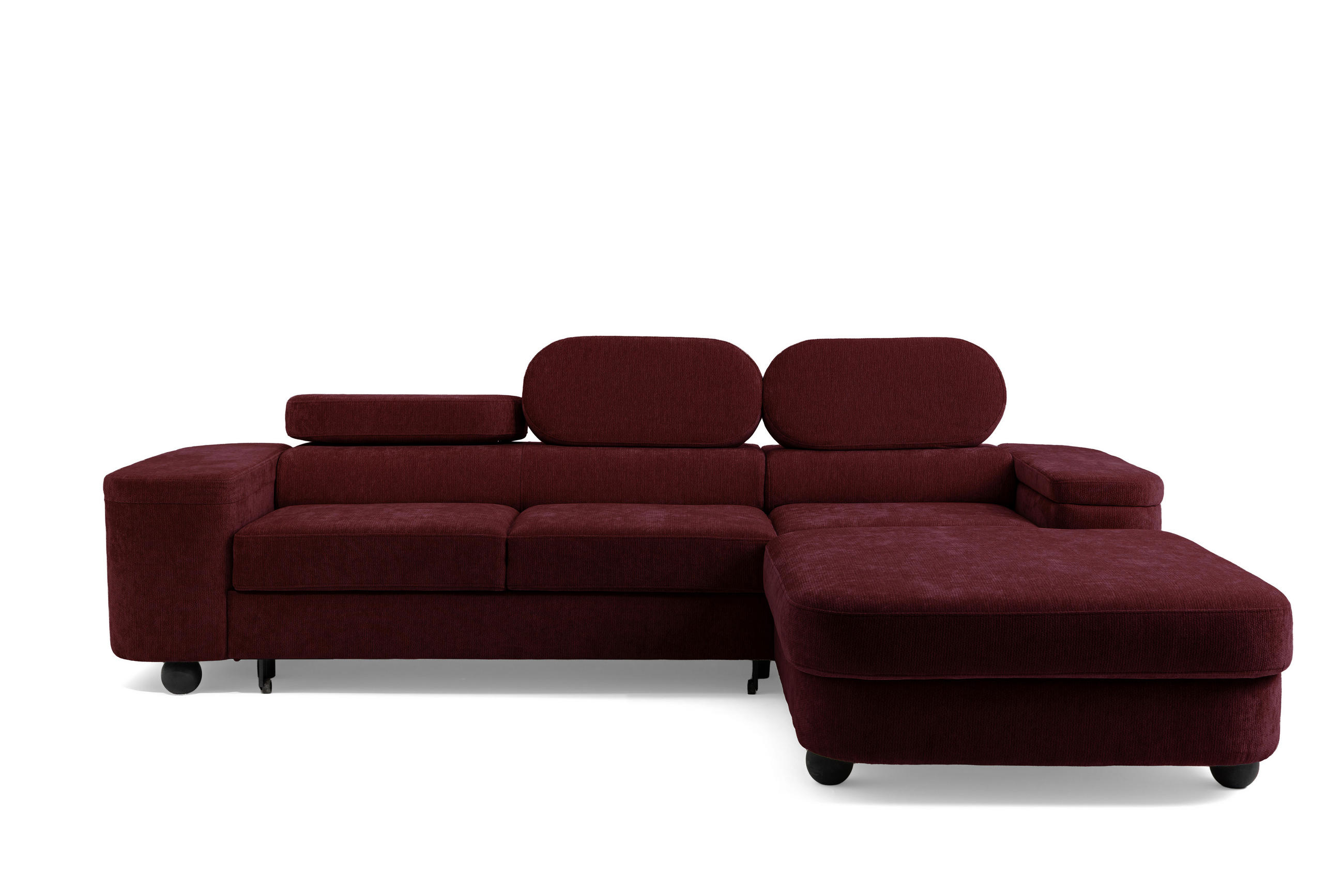 ECKSOFA LOVE L Rechts mit Schlaffunktion 124x210 Chenille Bordeaux - Bordeaux/Schwarz, Holz/Textil (205/284cm) - Muffo