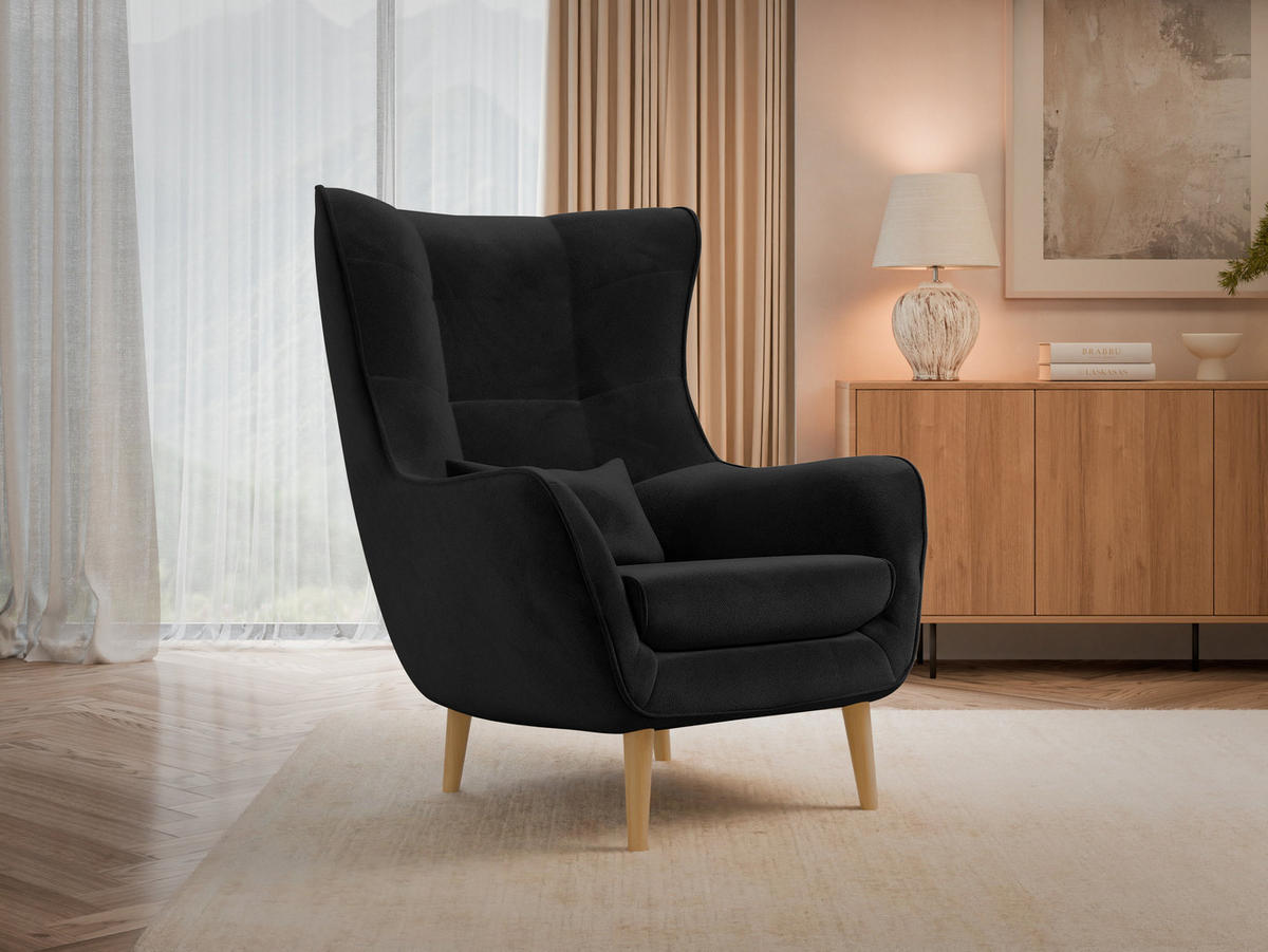 SESSEL Estjano - Beige/Schwarz, Holz/Textil (80/106/95cm) - MIRJAN24