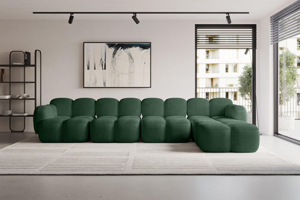 ECKSOFA modulares Sofa Rechts Miko-L3 390x205x75 Grün Cord - Waldgrün/Schwarz, Holzwerkstoff/Kunststoff (390/205cm) - ALTDECOR