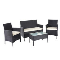 POLY-RATTAN GARNITUR Schwarz, Cremeweiß - Schwarz/Weiß, Kunststoff - MCW