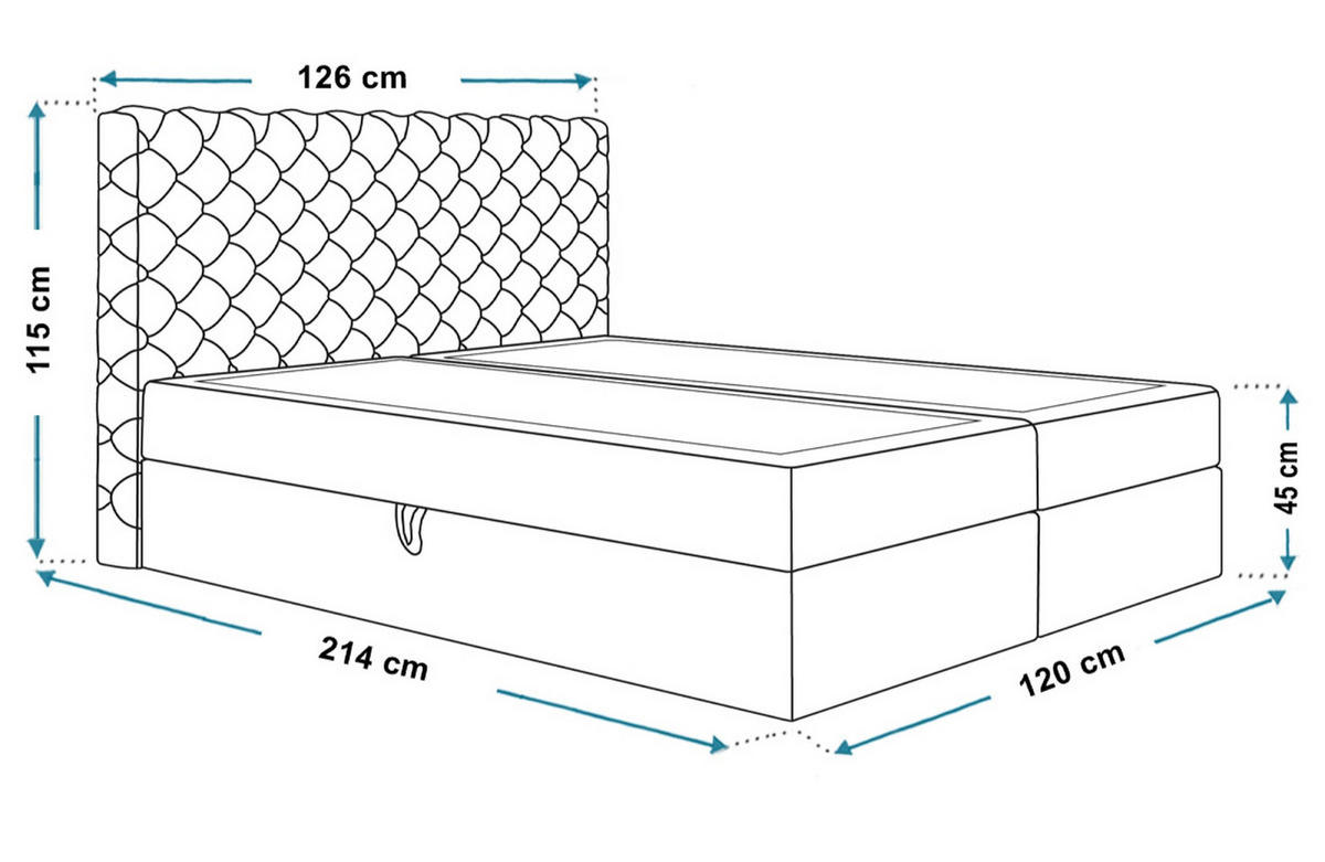 BOXBETT MIAMI mit 2 Bettkästen, 120x200, Farbe: Dunkelblau, Velourstoff, Doppelbett mit Bonell-Matratze - Dunkelblau, Holz/Kunststoff (120/200cm) - Alpi-Möbel