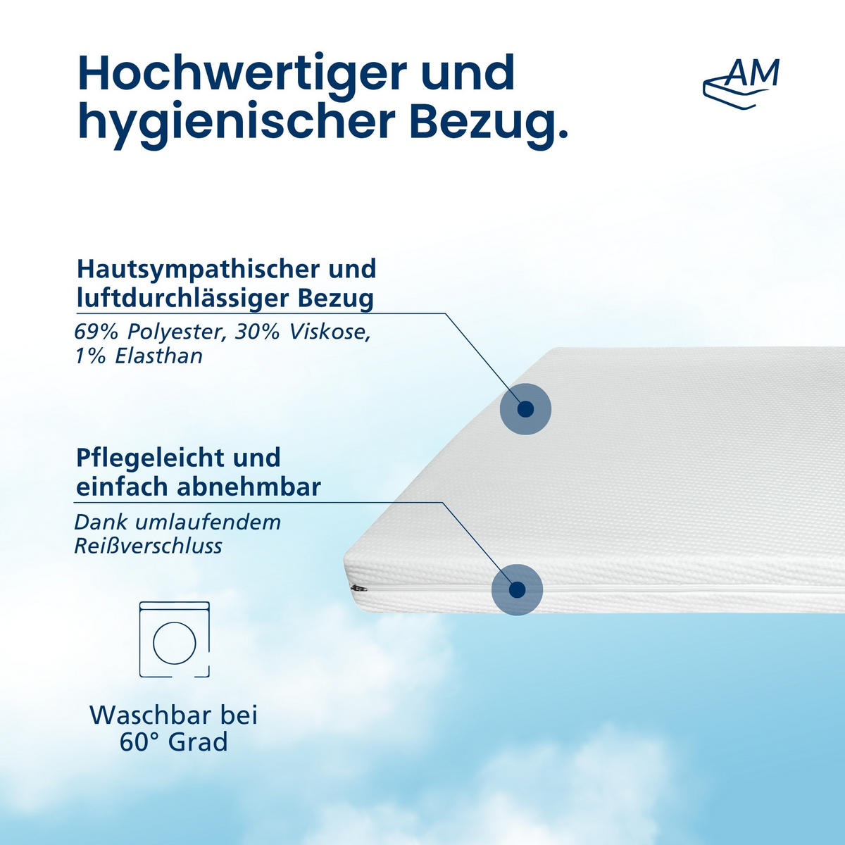 BABYMATRATZE 60/120 cm - 9cm Höhe & Viskose Bezug - Weiß, Textil (60/120cm) - AM Qualitätsmatratzen