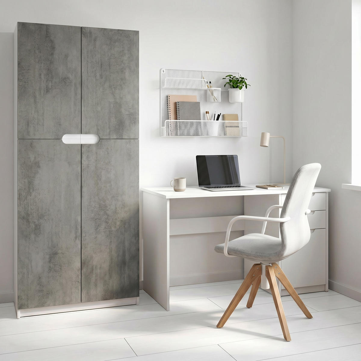 BÜROSCHRANK Logan Fronten in Beton Dunkel Optik - Dunkelgrau, Holzwerkstoff (82/184/37cm) - Vladon