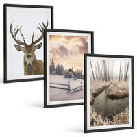 BILDER SET 3er Set - 40x60 cm Schwarzer Rahmen - Hirschhütte in Winterlandschaft - Schwarz, Kunststoff (40/60cm) - TULUP