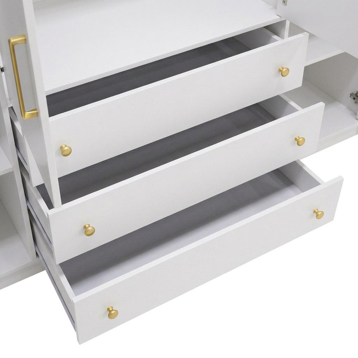 DREHTÜRENSCHRANK Rilo mit 4 Türen und 3 Schubladen, 200 cm, Weiß - Weiß, Holzwerkstoff (196/210/58cm) - Beautysofa