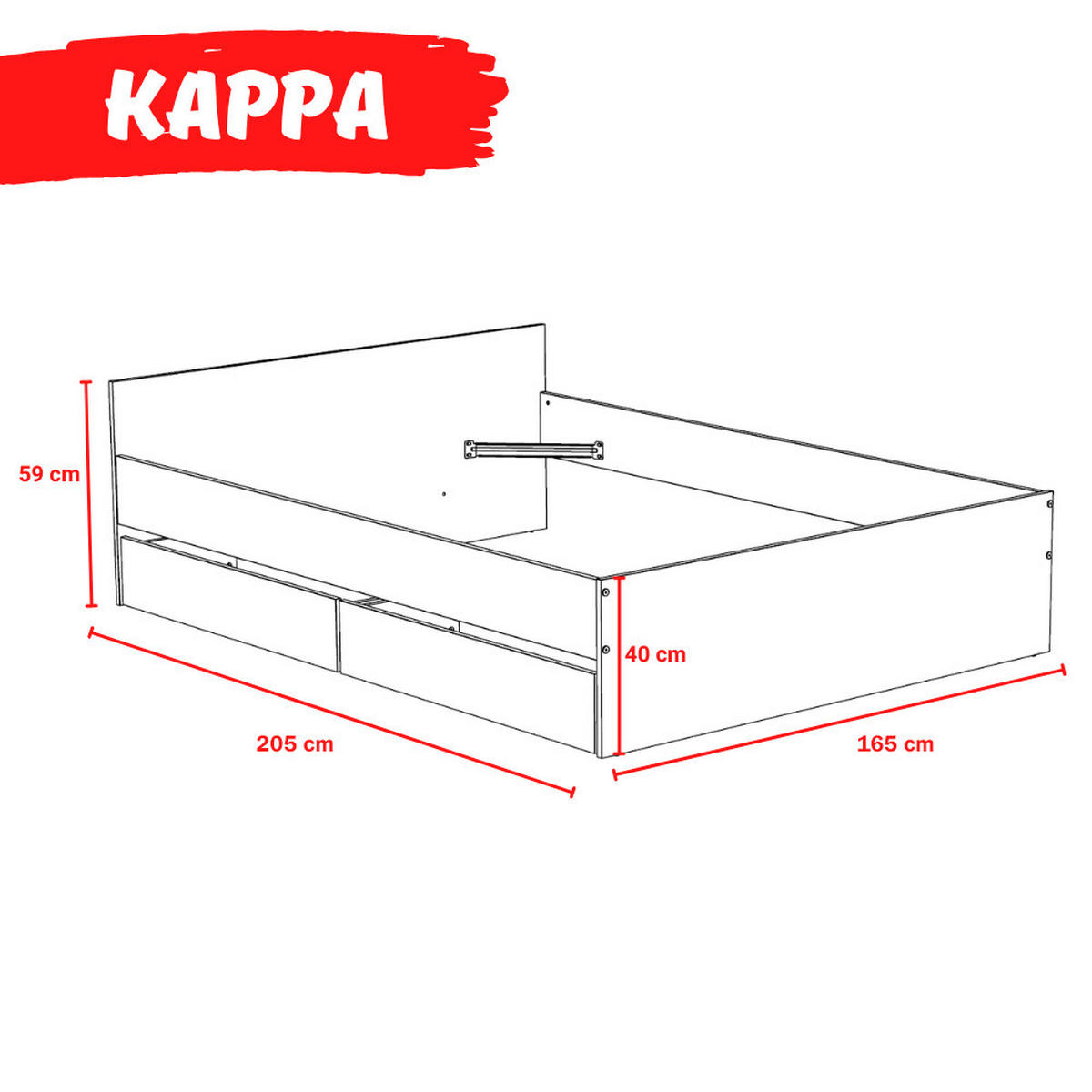 BETT KAPPA mit Schubladen/ Bett 160x200 - Weiß - Weiß, Holzwerkstoff (160/200cm) - Weber Industries