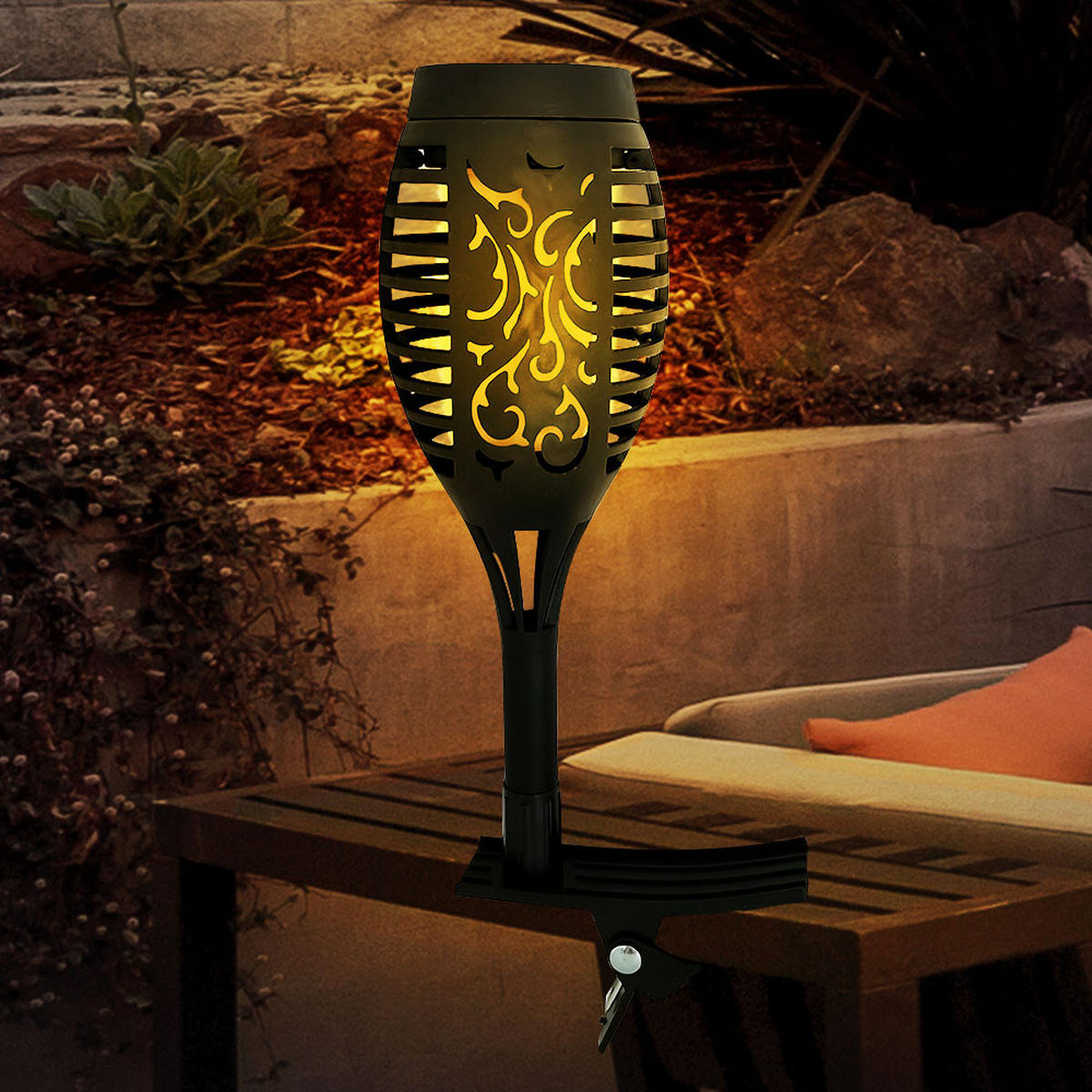 LED AUSSENLEUCHTE Solarfackeln Schwarz - Schwarz, Kunststoff (7.5/7.5/26cm)