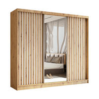 SCHWEBETÜRENSCHRANK Erika 240 cm mit Lamellen und Spiegel 3-türig, Artisan, Artisan, Lamelle weiß - Eiche Artisan/Braun, Kunststoff (240/216/51cm) - Margaret Hadas24