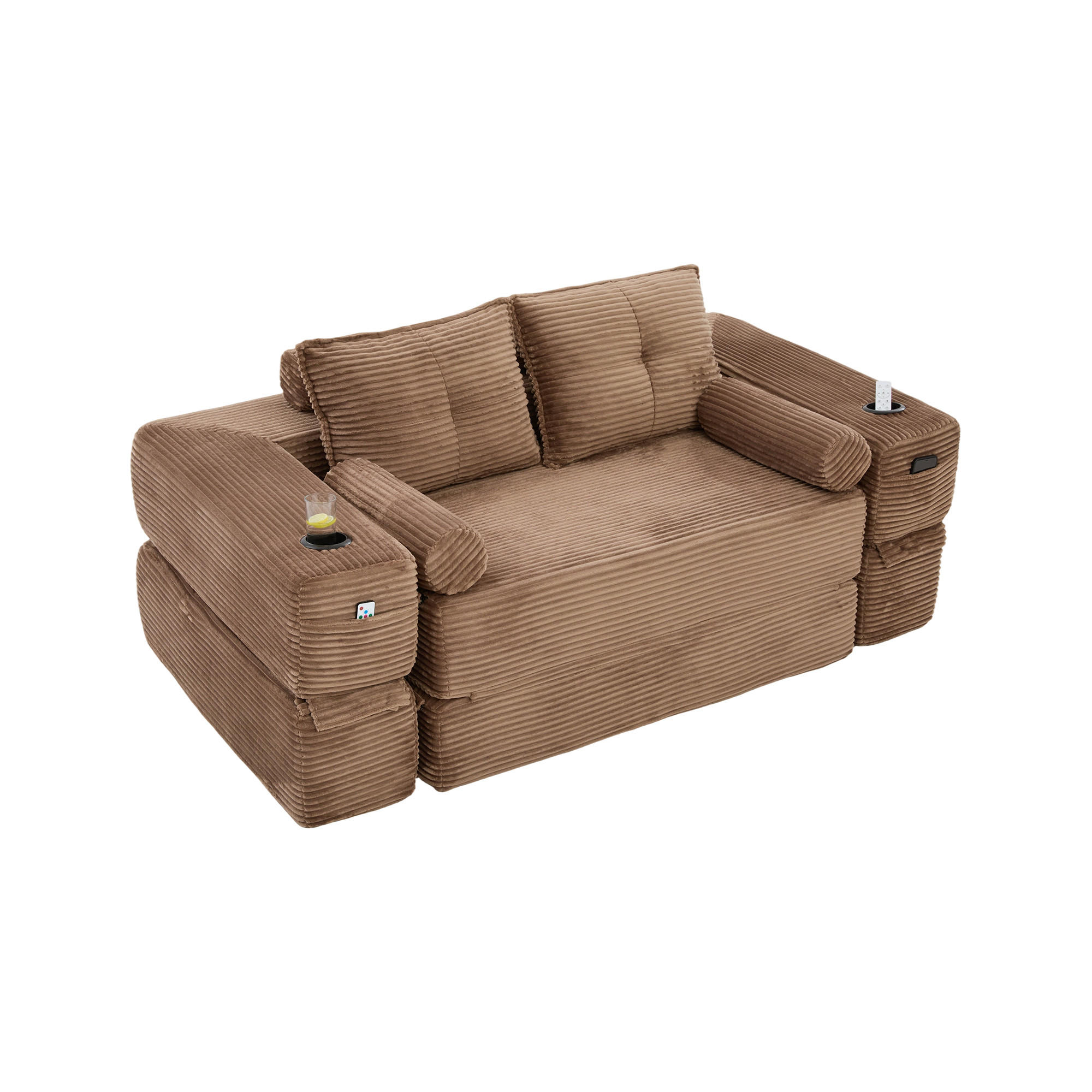 SOFA mit Schlafunktion 180x98x80 cm Cord Braun - Dunkelbraun, Kunststoff (98/80/180cm) - Meubliv