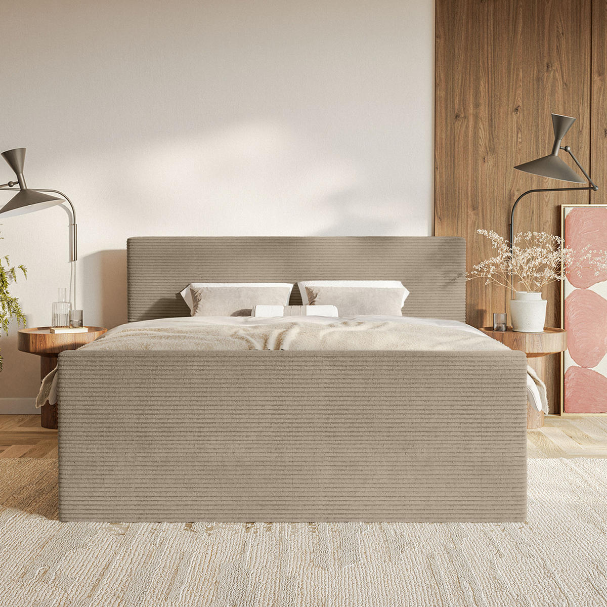 BOXSPRINGBETT Velipoja Cord 140x200 cm, Taupe - Taupe, Textil (140/200cm) - Fedve