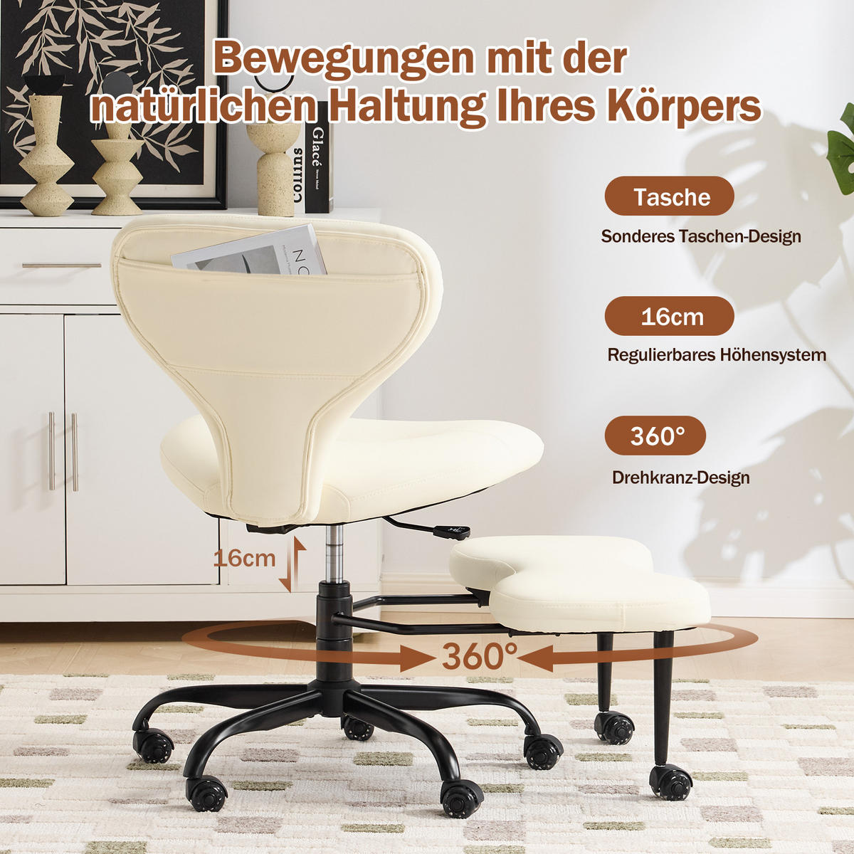 DREHSTUHL DE-41045 mit einziehbaren Fußstütz Creme - Weiß, Metall (67/84/80cm) - ComfortXL