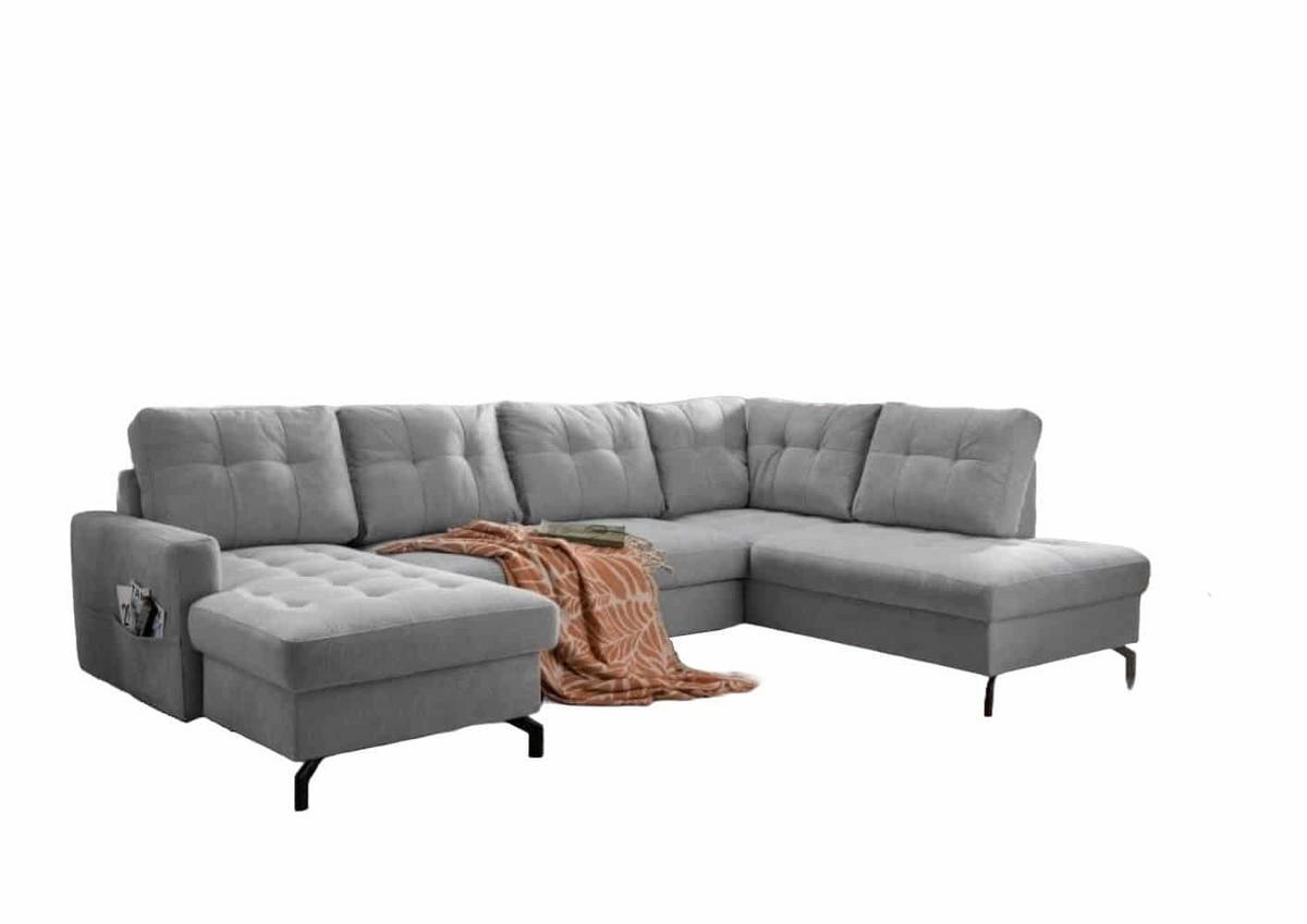 WOHNLANDSCHAFT mit Schlaffunktion und Bettkasten - Schwarz/Grau, Textil/Metall (200/92/305cm) - myHomelando