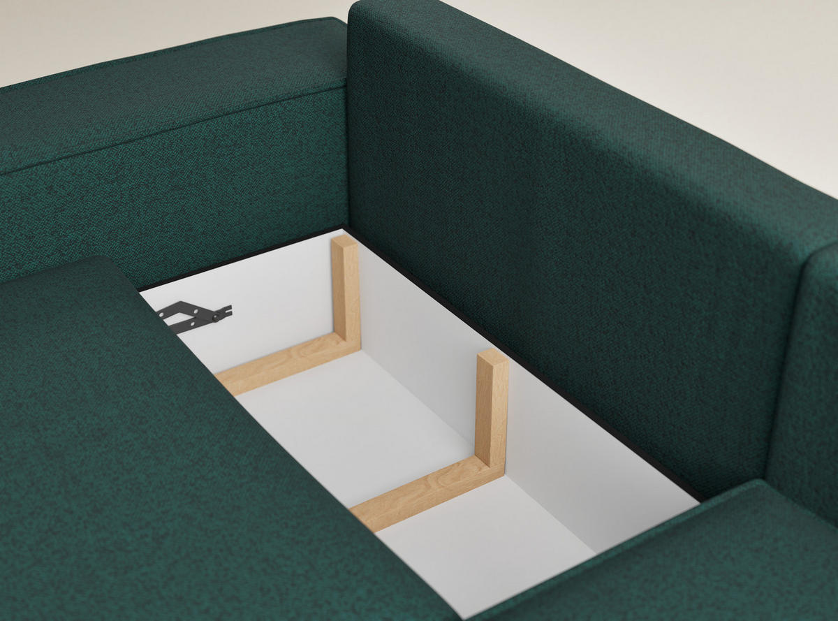 ECKSOFA MIT SCHLAFFUNKTION Tonga Grün Webstoff - Schwarz/Grün, Holz/Holzwerkstoff (255/105cm) - Maison de Reve