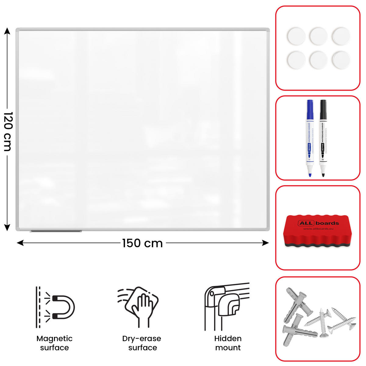 MAGNETISCHES Whiteboard - PREMIUM EXPO Alurahmen 150x120cm - Weiß, Metall (150/120/1.6cm) - ALLboards