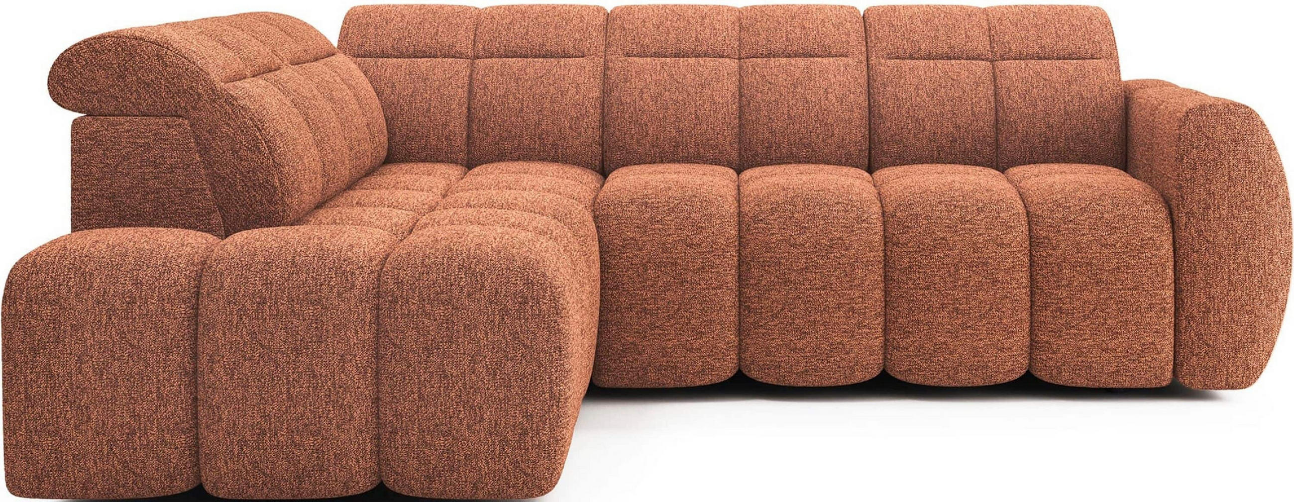 ECKSOFA mit elektrischem Sitzvorschub, Bettkasten und verstellbare Kopflehnen - Orange, Naturmaterialien/Textil (258/208cm) - Eltap