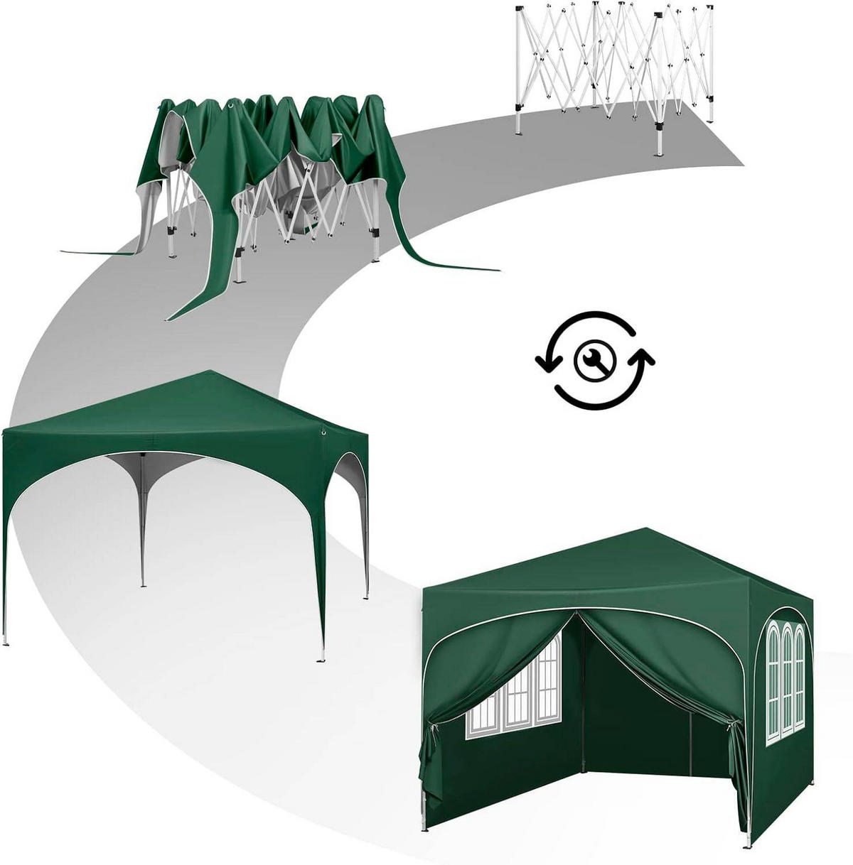 PAVILLON, Faltpavillon 3x3 m, mit 4 Seitenwänden, Grau - Grün, Metall (300/260/300cm) - Woltu