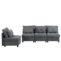 MODULÁRNA pohovka s poťahom chenille, 4-miestna, antique gray, s úložným priestorom a lôžkom,274/76/87 cm - tmavosivá, plast (274/87/76cm) - BEAOK
