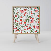 SIDEBOARD FLOWERS AND STRAWBERRIES, Eichefarben, 57,5x42x77,5 cm, Schräge Buchenholzfüße - Eichefarben/Buchefarben, Holzwerkstoff/Buchenholz (57.5/77.5/42cm) - SpaceRebels