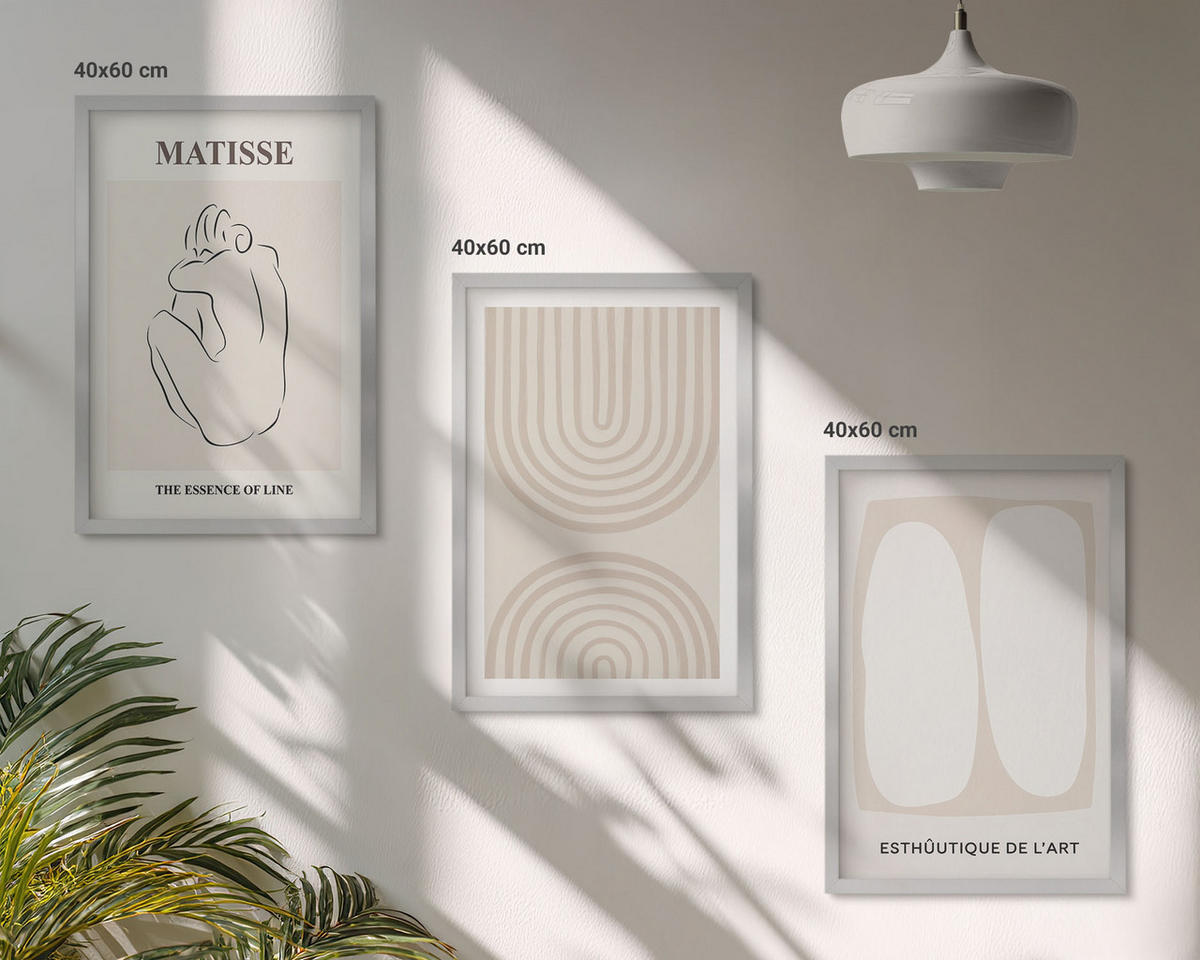 BILDER SET 3er Set - 40x60 cm Silberner Rahmen - Stilvolle minimalistische Linien - Silberfarben, Kunststoff (40/60cm) - TULUP