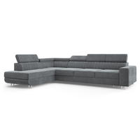 ECKSOFA HESTION Grau Velours-Stoff mit Schlaffunktion - Grau, Holz (332/190cm) - MASSENO