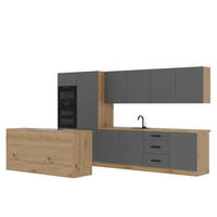 KÜCHENZEILE 360 cm - Langen K104-M360 - in Beige / Matt - Beige/Schwarz, Holz/Holzwerkstoff (360/212/60cm)