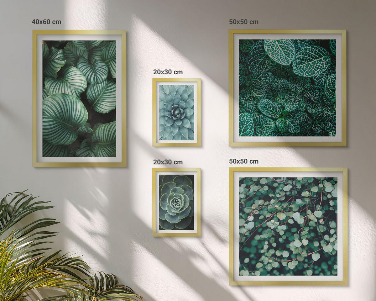 BILDER SET 5er Set - 50x50 cm & 20x30 cm & 40x60 cm Goldrahmen - Meerstrand Zitronen Berge - Goldfarben, Kunststoff (40/60cm) - TULUP